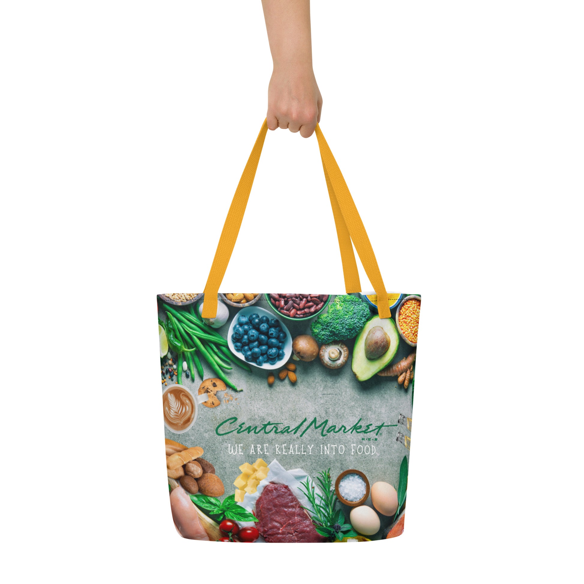 Central Market Food Market All-Over Print Large Tote Bag CedarHill Country Market