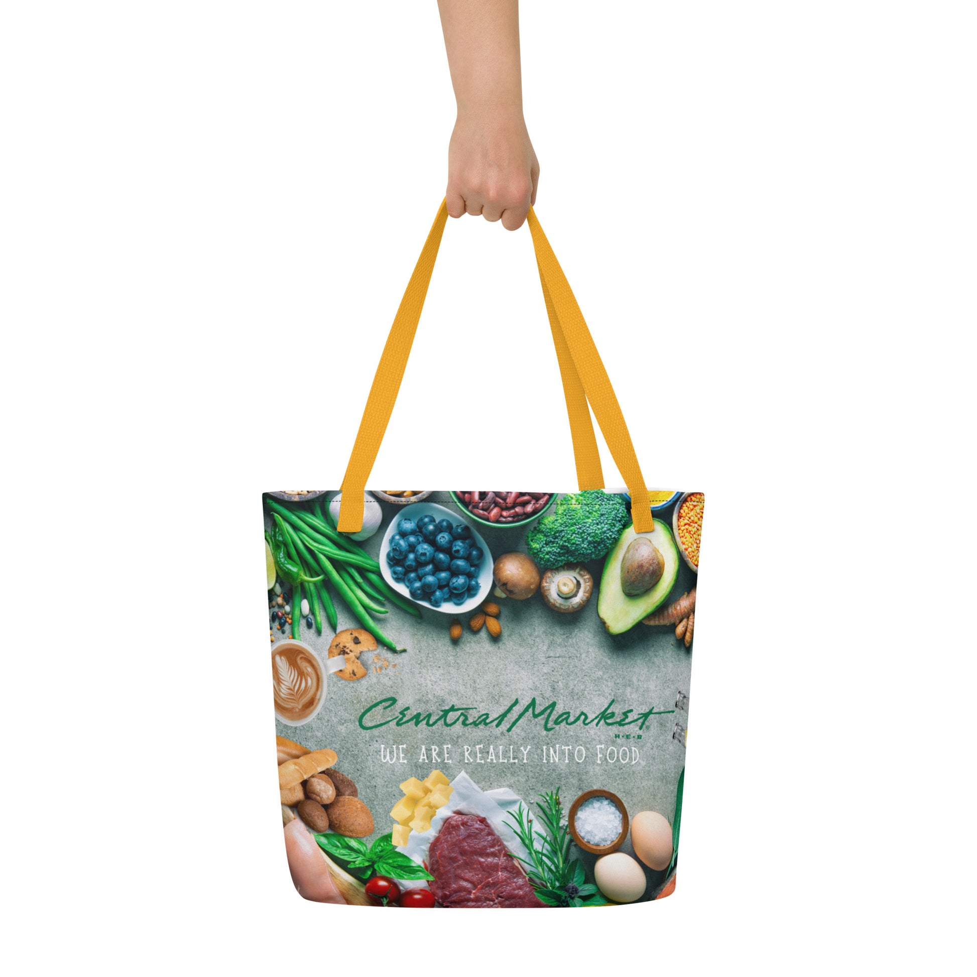 Central Market Food Market All-Over Print Large Tote Bag CedarHill Country Market