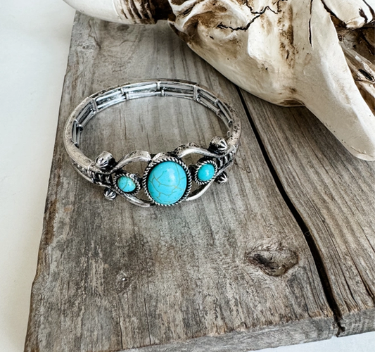 Western Navajo Style Turquoise Stone Stretch Fashion Bracelet Cedar Hill Country Market