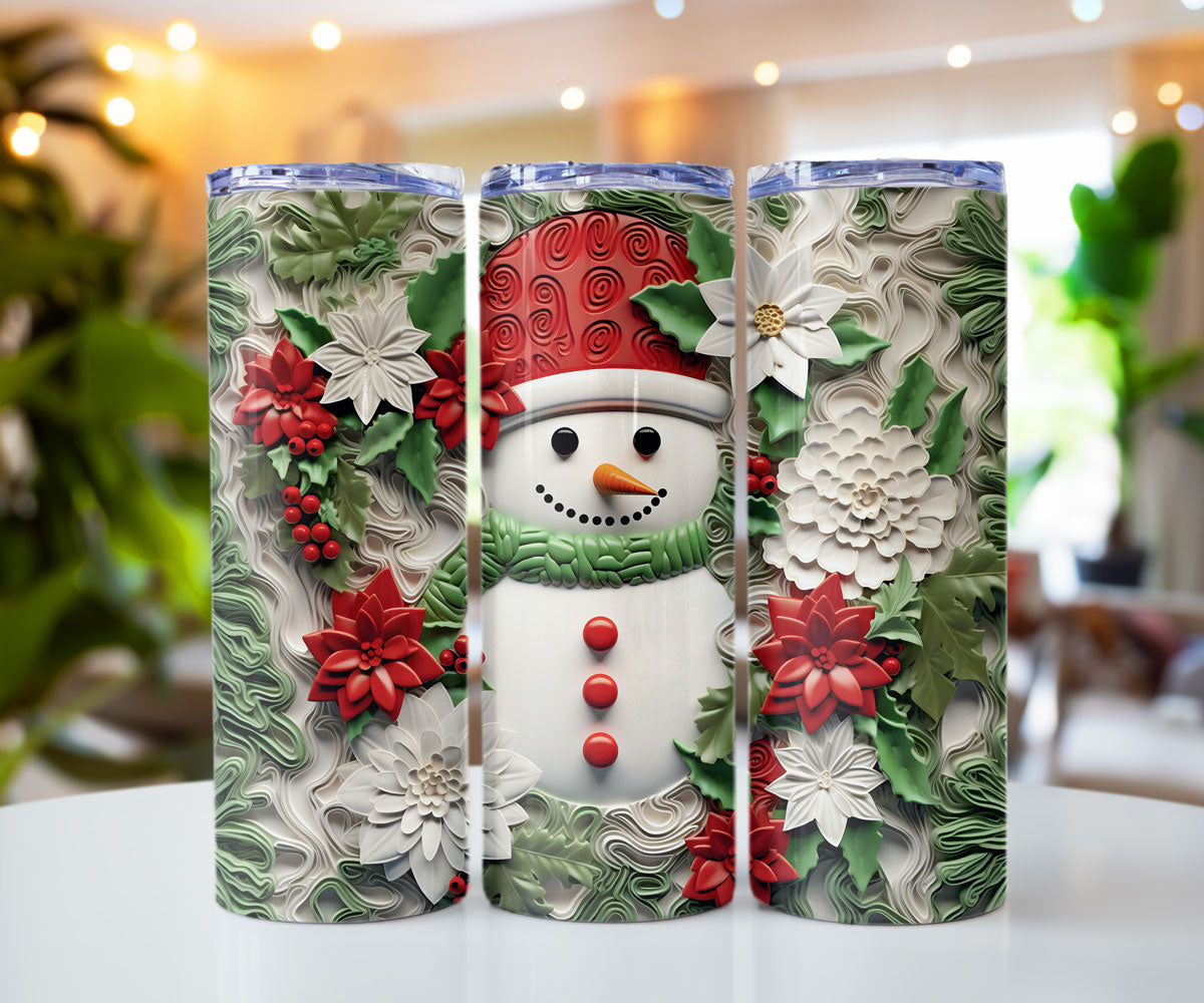 Christmas 3D Snowman 20 oz Stainless steel tumbler CedarHill Country Market