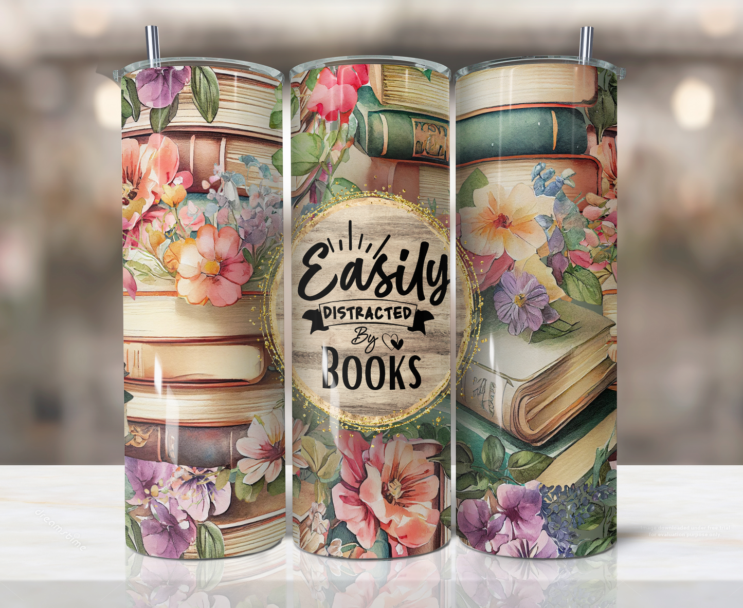 Easily Distracted by Books Themed Stainless steel tumbler CedarHill Country Market