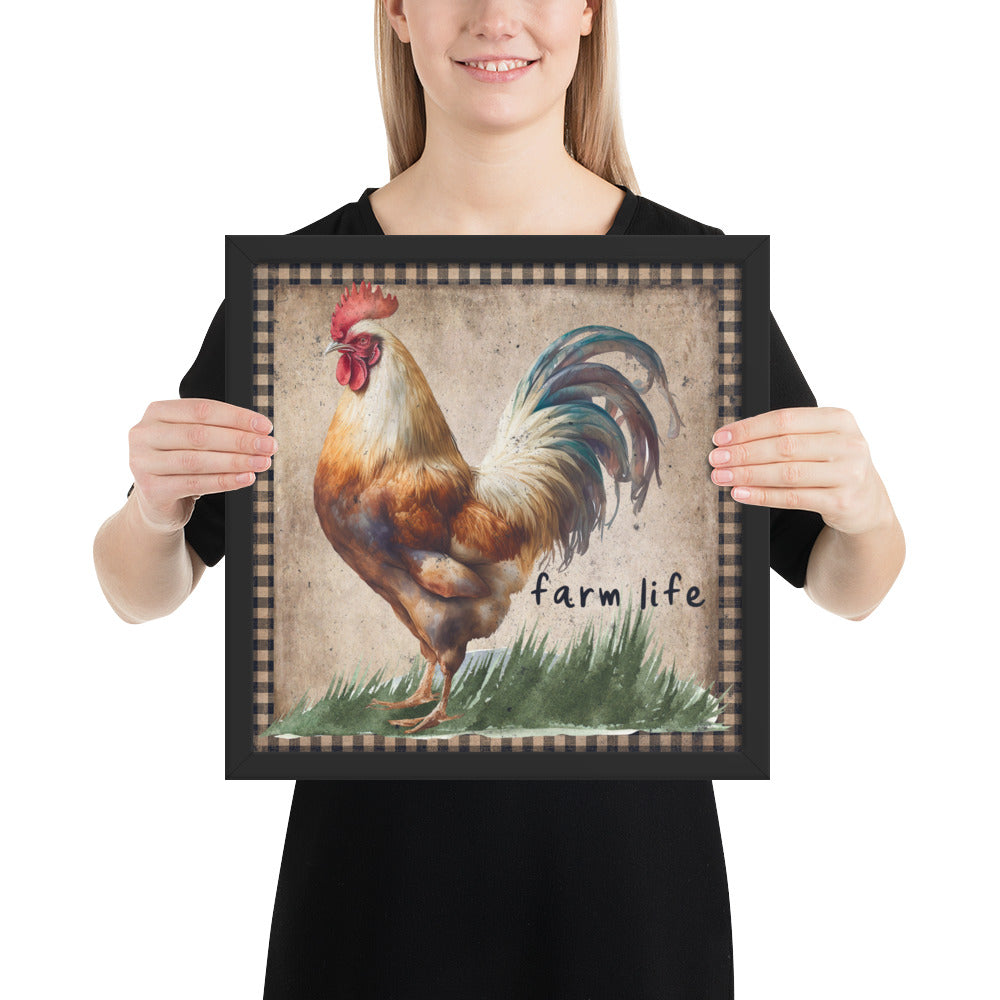 Multi-colored Farm Rooster Printed and Framed poster CedarHill Country Market