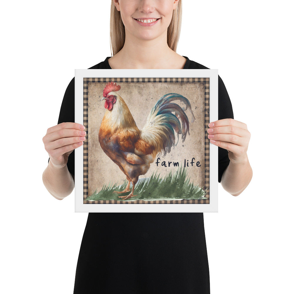 Multi-colored Farm Rooster Printed and Framed poster CedarHill Country Market