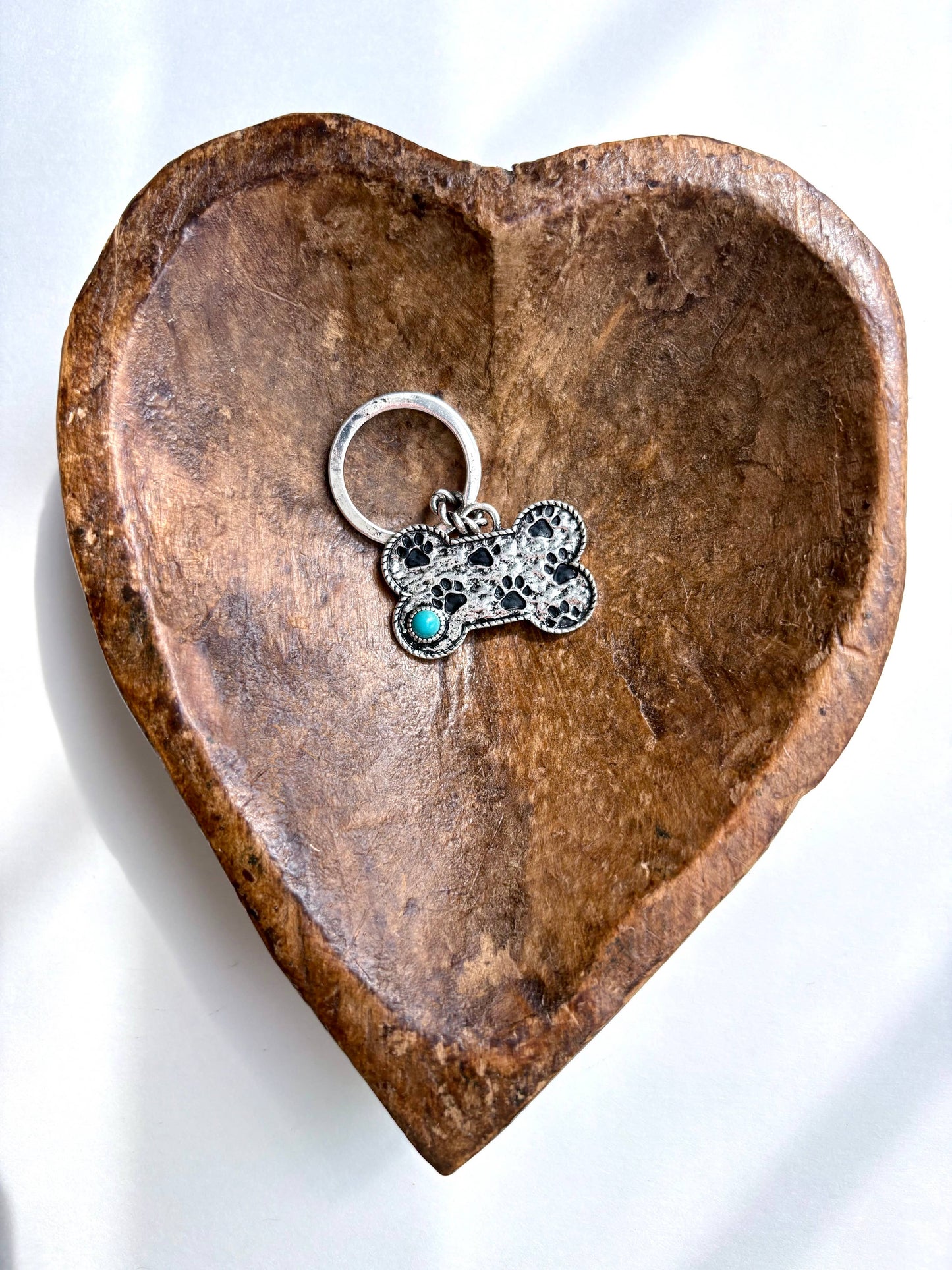 Paw Printed Dog Bone Metal Pendant Keychain Boho Ranch Shop