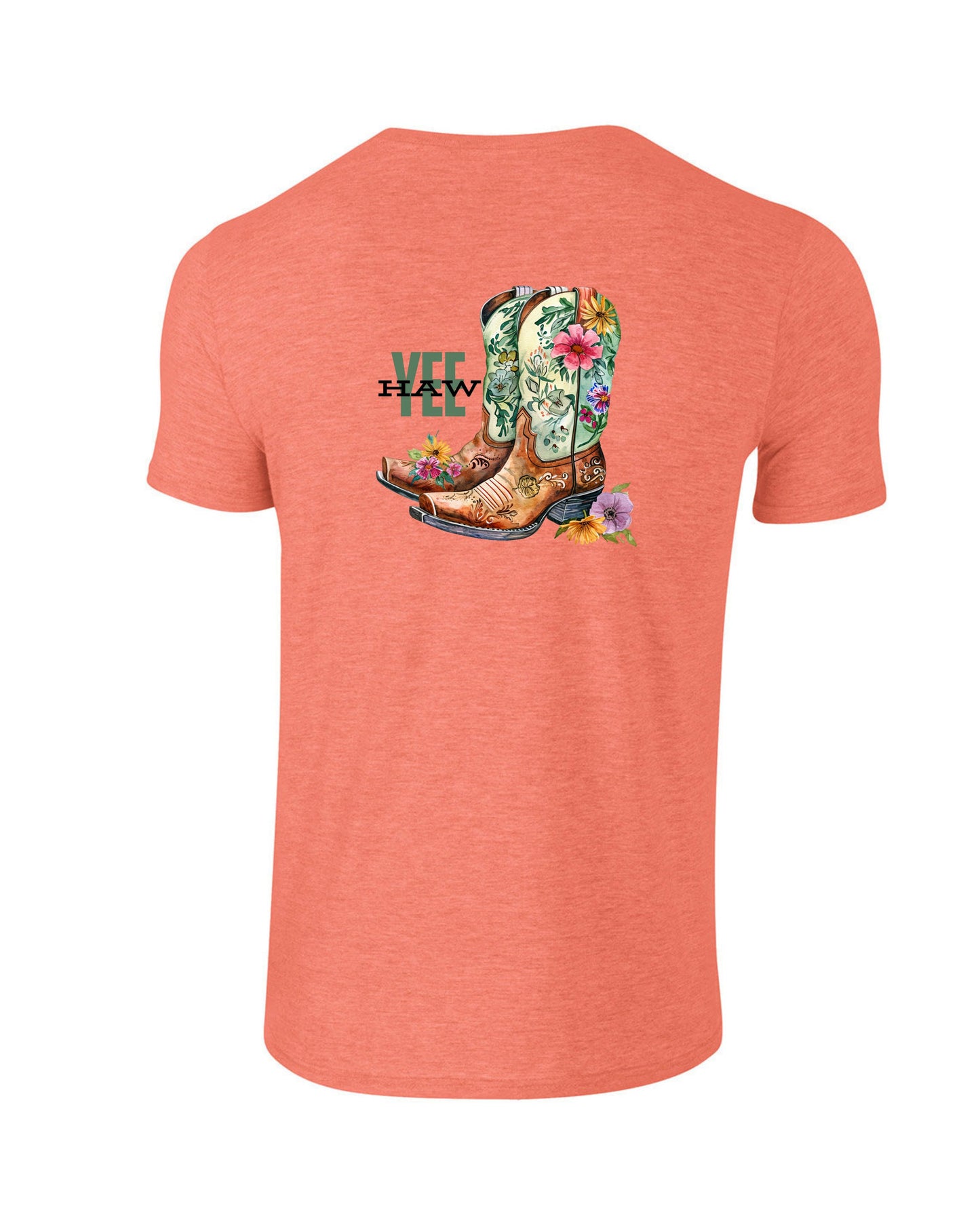 Western Yee Haw Floral Green Cowboy Boot Tee Cedar Hill Country Market