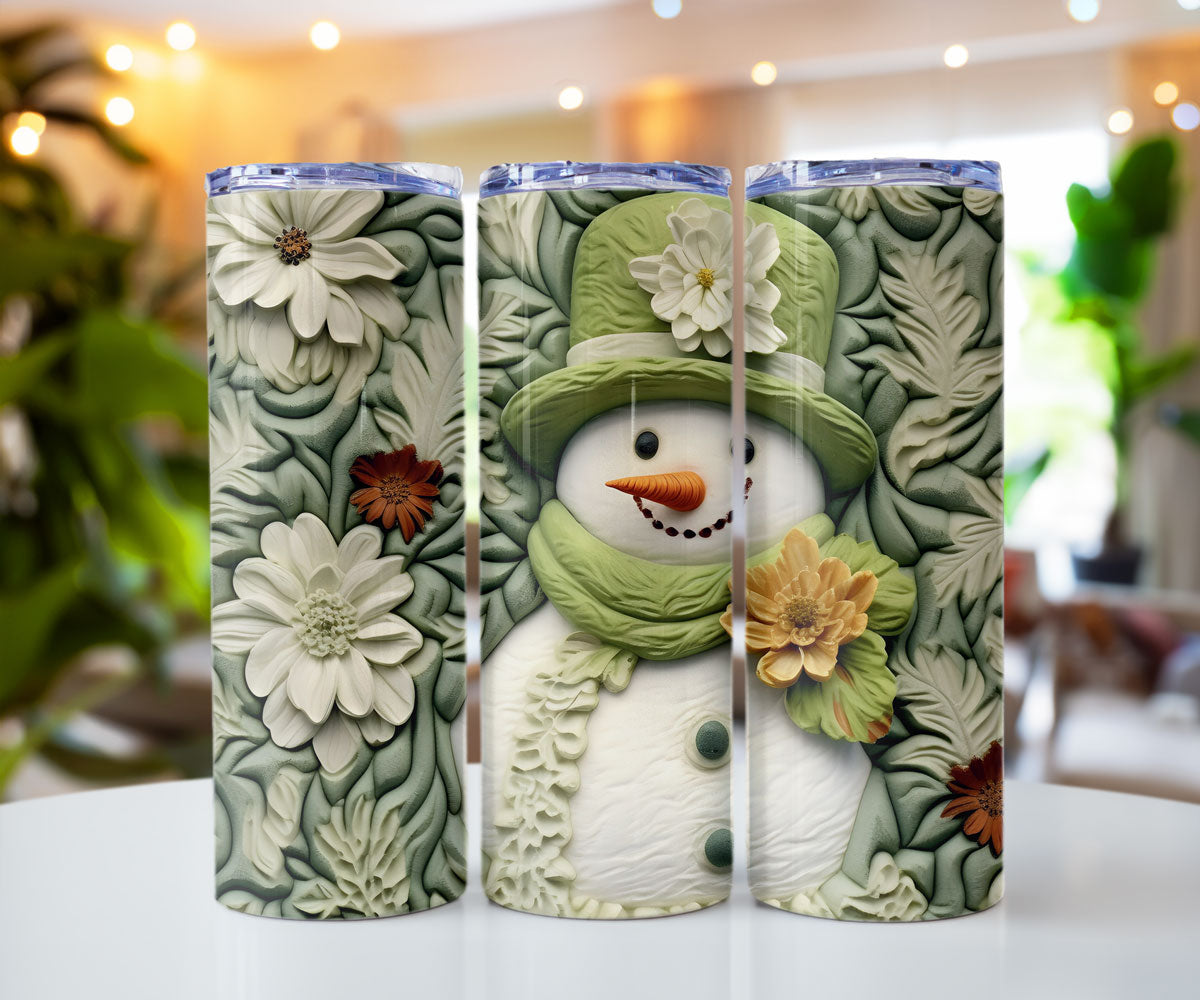 Green 3D Snowman 20 oz Stainless steel tumbler CedarHill Country Market
