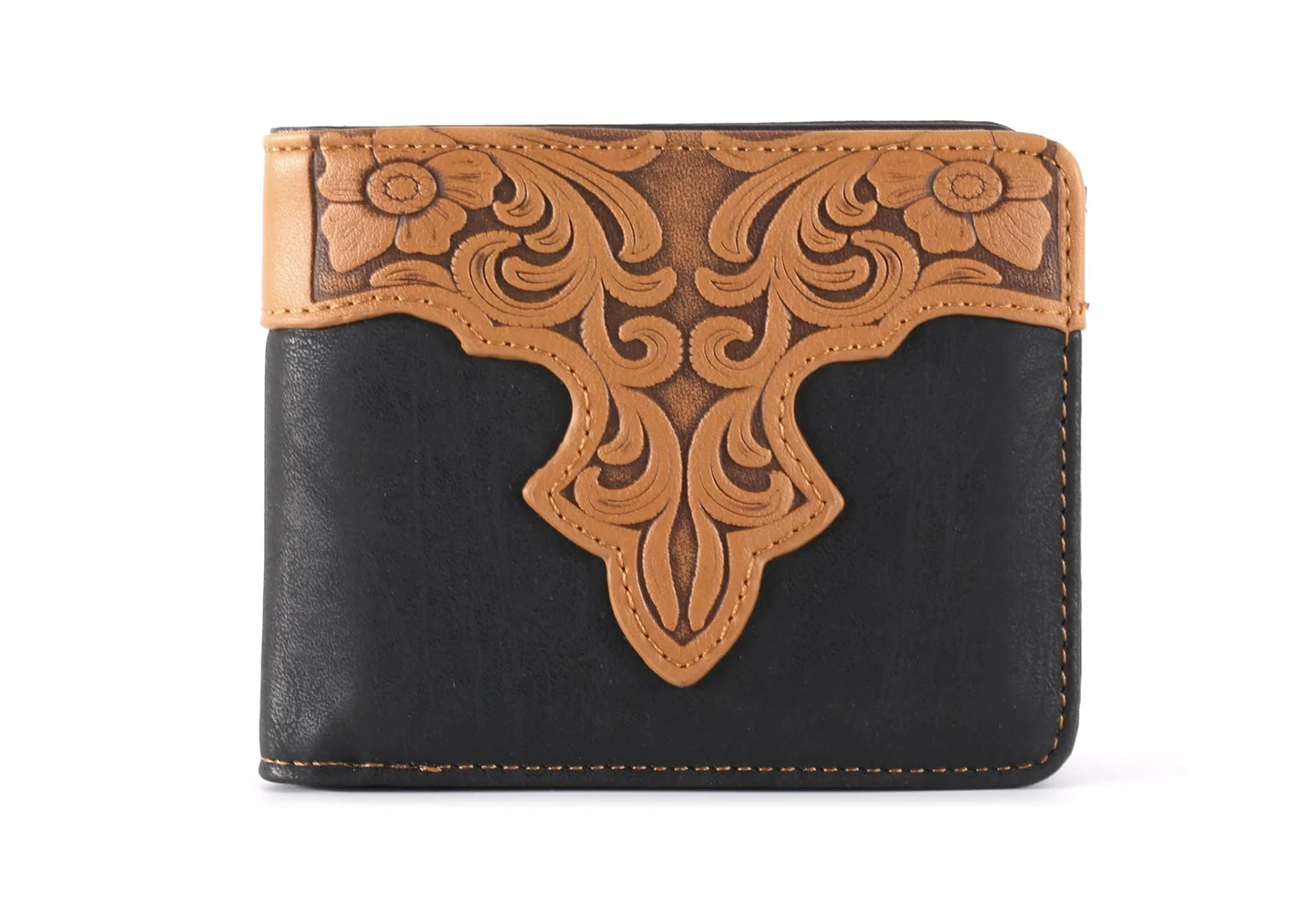 Embossed Vintage Floral Men's Bifold PU Leather Wallet Cedar Hill Country Market