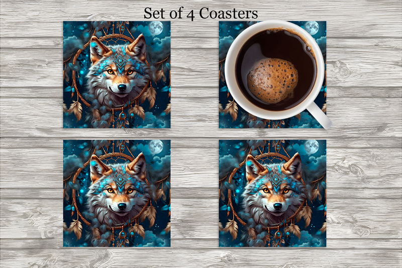 Midnight Wolf Native Western Neoprene 4 Inch Square Coasters - Set of 4 (Copy) Cedar Hill Country Market