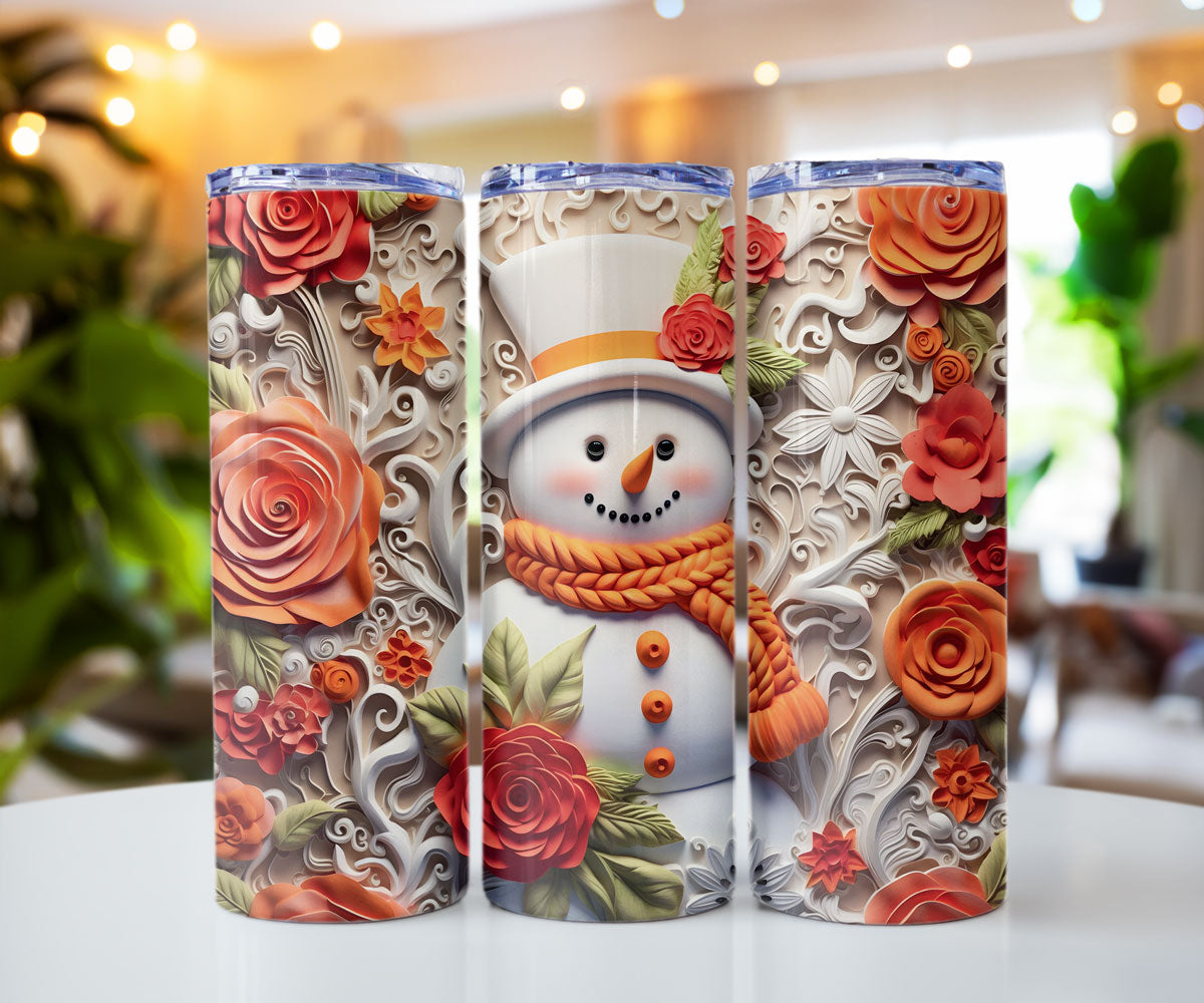Peaches and Cream Snowman 3D 20 oz Stainless steel tumbler CedarHill Country Market