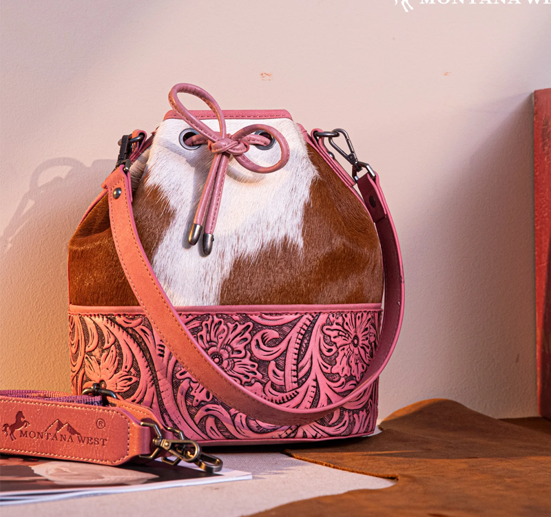 Montana West Cowhide Tooled Bucket Shoulder/Crossbody Bag 742 Cedar Hill Country Market