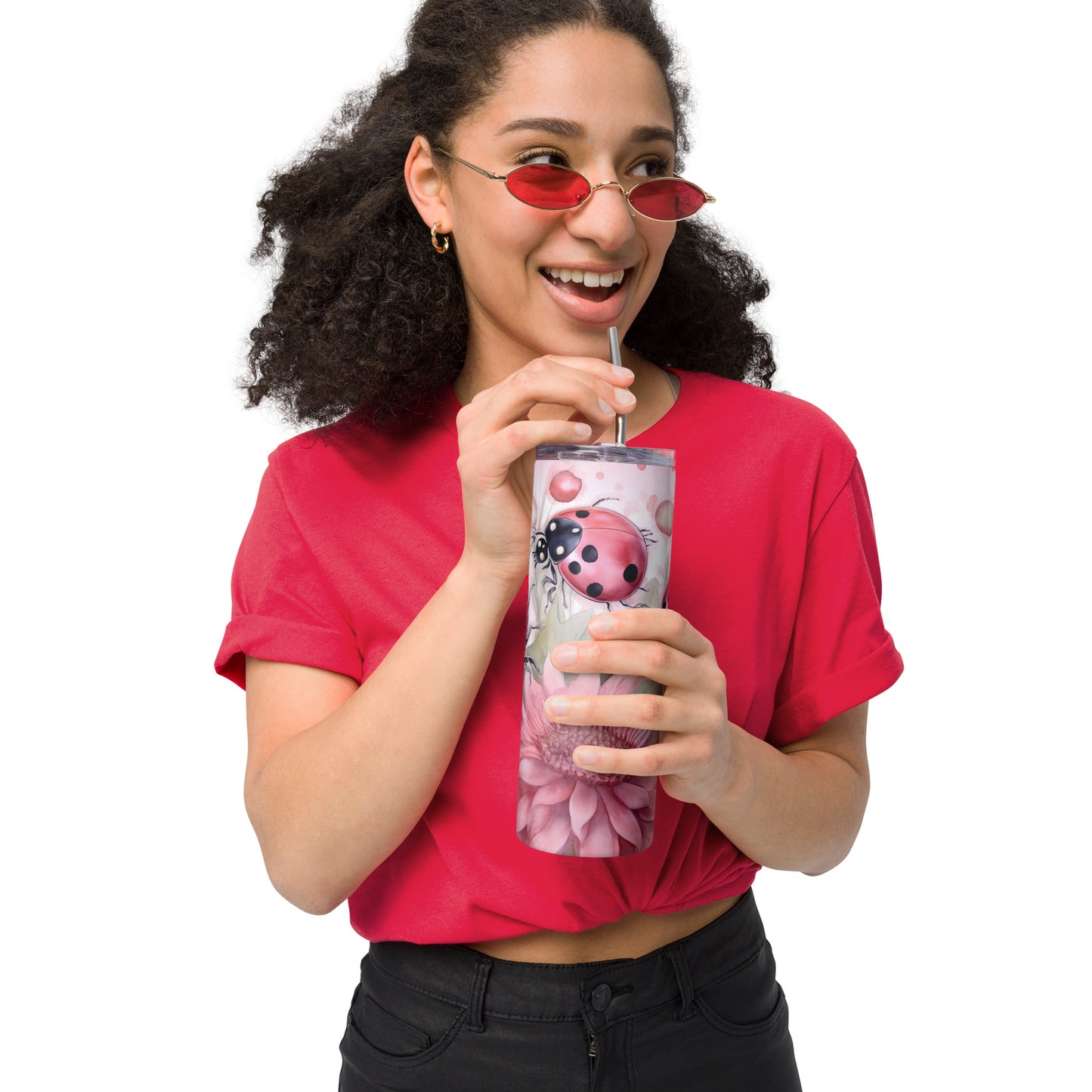 Pink Lady Bug Stainless steel tumbler CedarHill Country Market