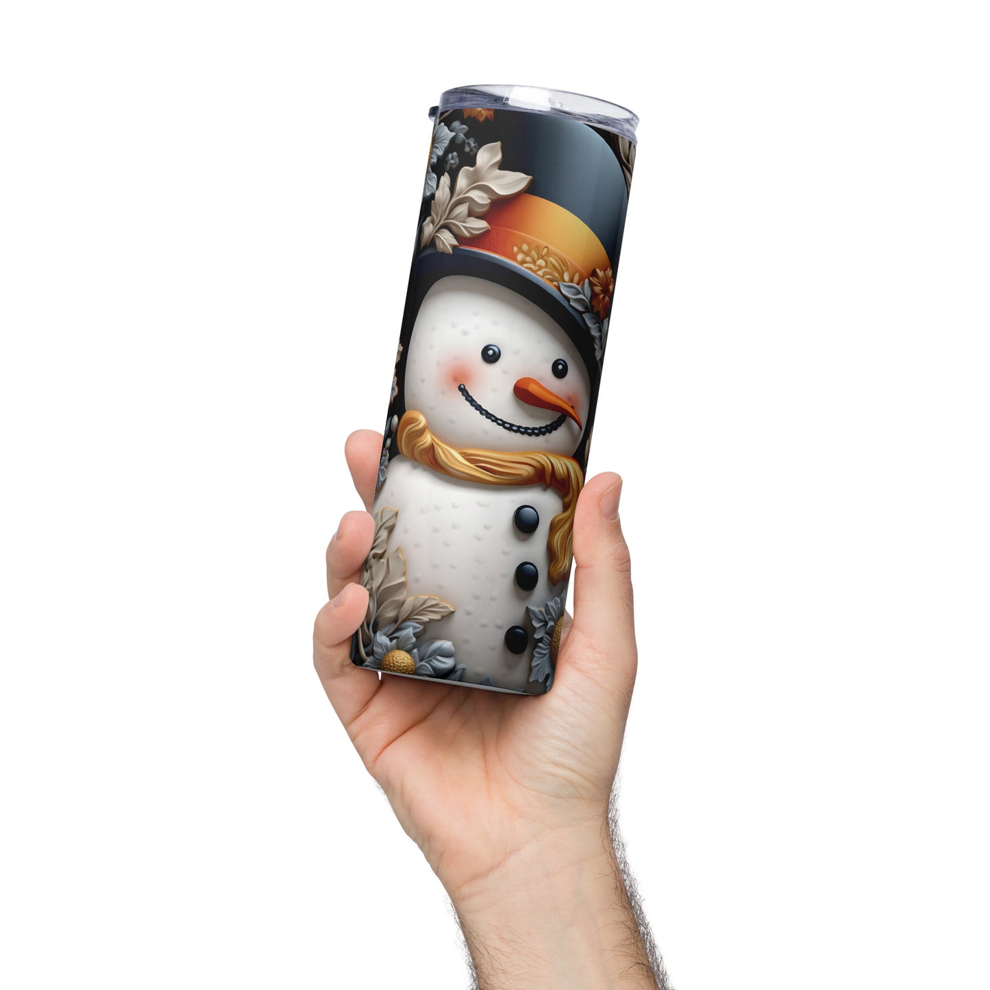 Black and Gold 3D Snowman 20 oz Stainless steel tumbler CedarHill Country Market