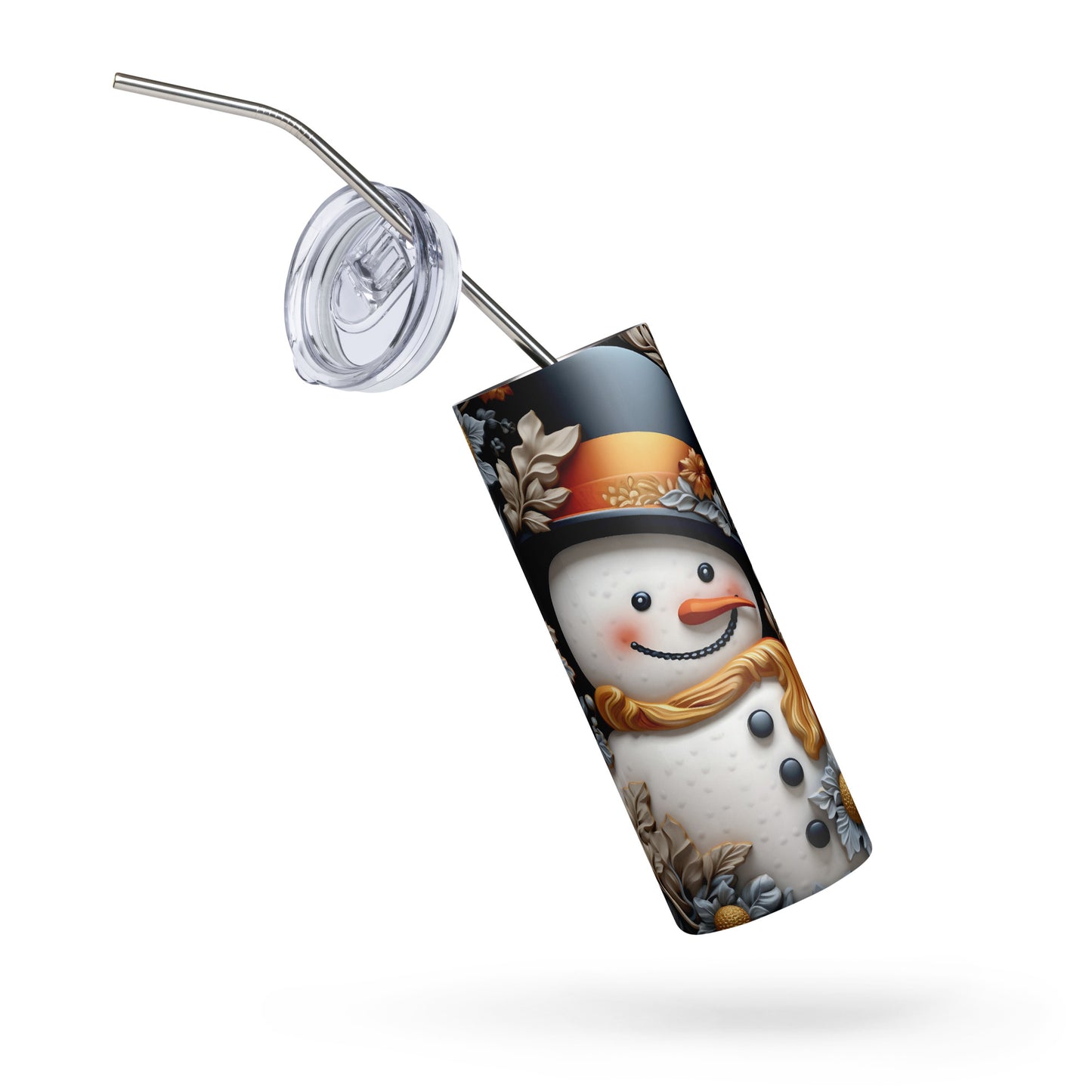 Black and Gold 3D Snowman 20 oz Stainless steel tumbler CedarHill Country Market