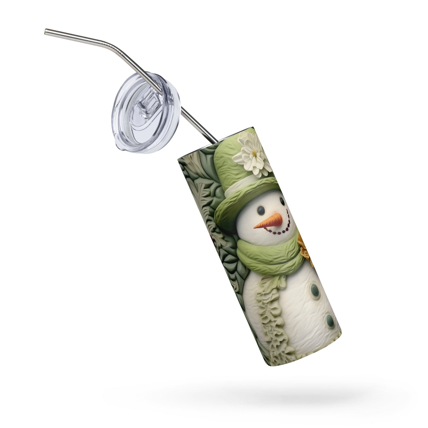 Green 3D Snowman 20 oz Stainless steel tumbler CedarHill Country Market