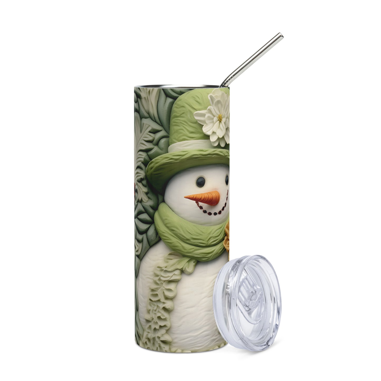 Green 3D Snowman 20 oz Stainless steel tumbler CedarHill Country Market