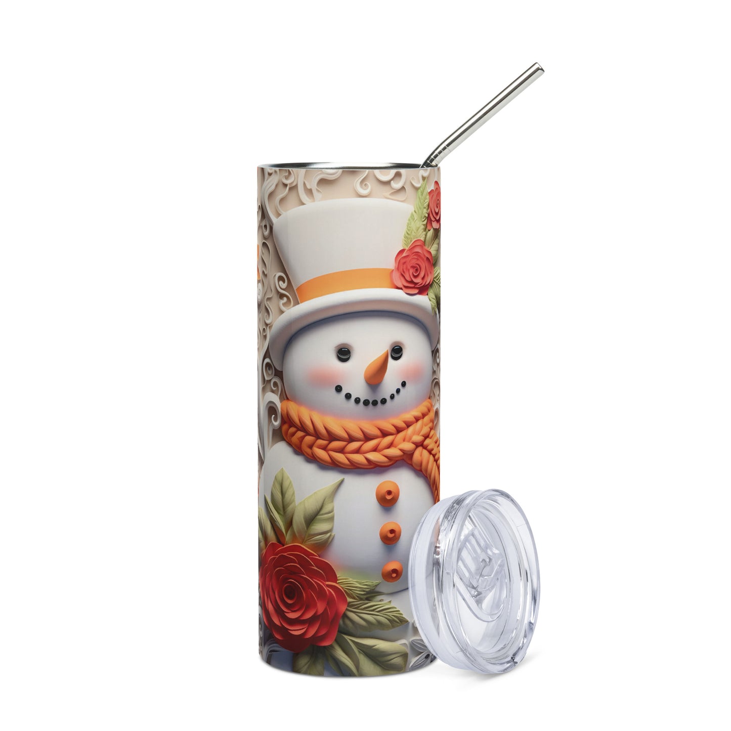 Peaches and Cream Snowman 3D 20 oz Stainless steel tumbler CedarHill Country Market