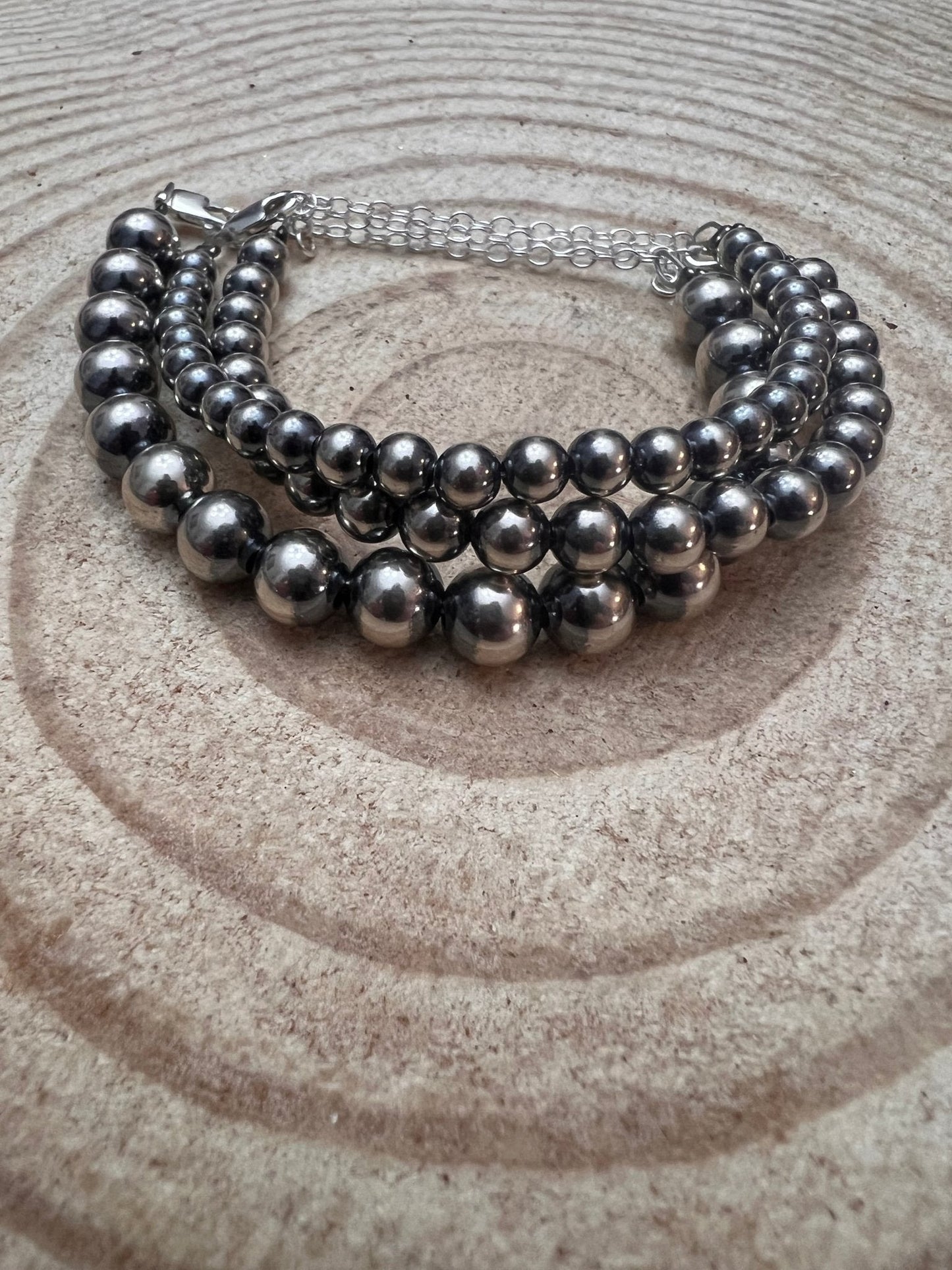 Sterling Silver Pearl Bracelet – Available in All Sizes (3, 4, 5 or 6 mm) Cowhide and Conchos