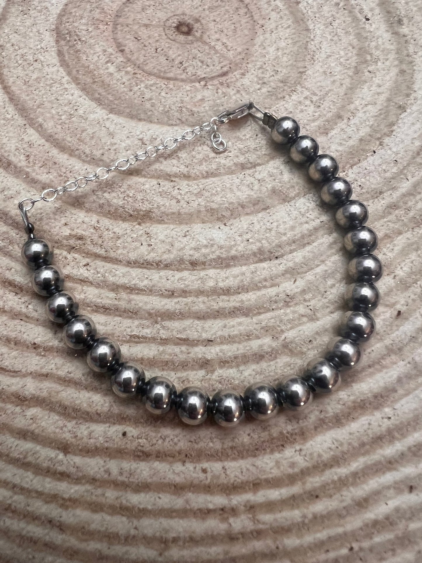 Sterling Silver Pearl Bracelet – Available in All Sizes (3, 4, 5 or 6 mm) Cowhide and Conchos