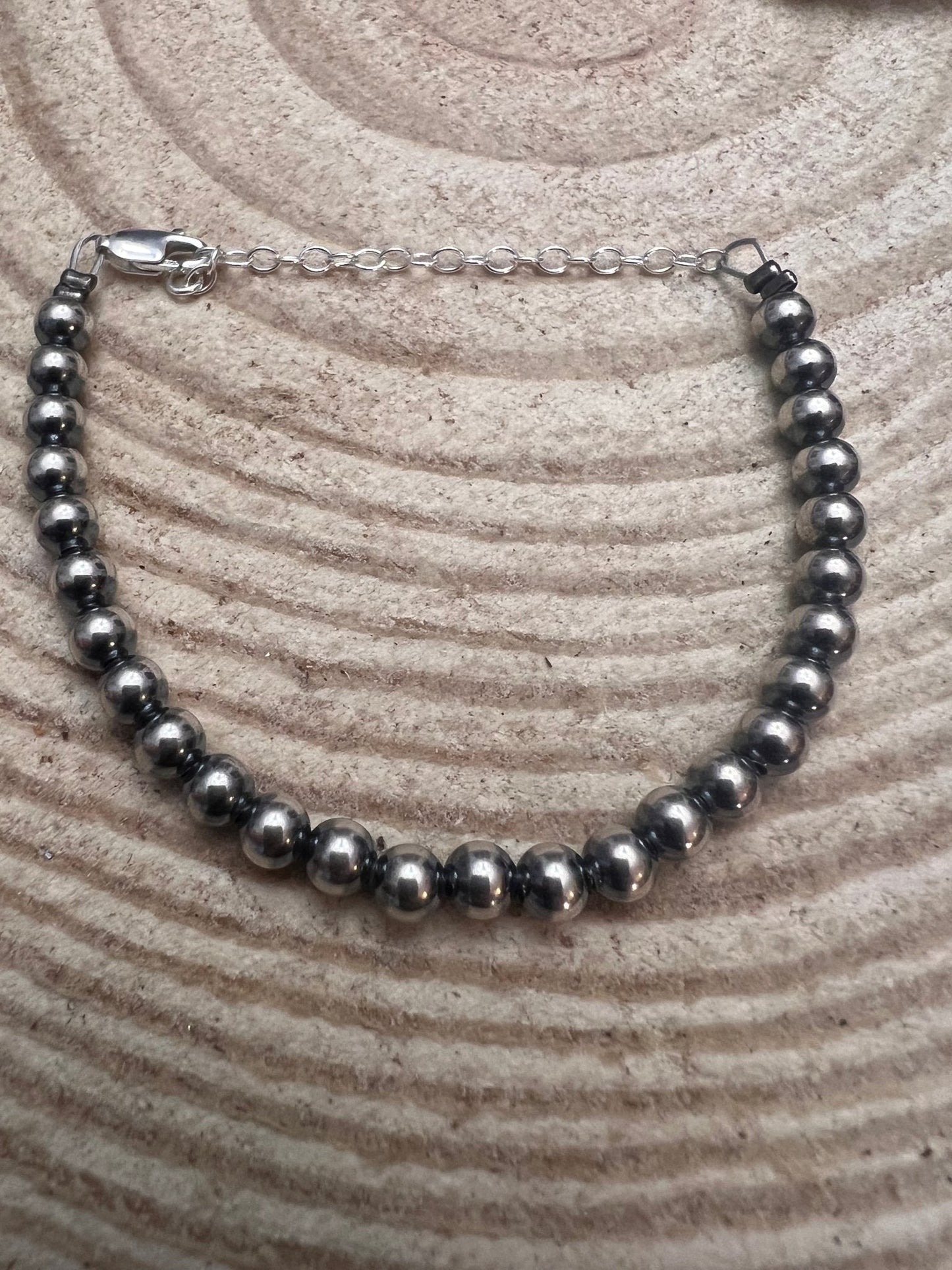Sterling Silver Pearl Bracelet – Available in All Sizes (3, 4, 5 or 6 mm) Cowhide and Conchos