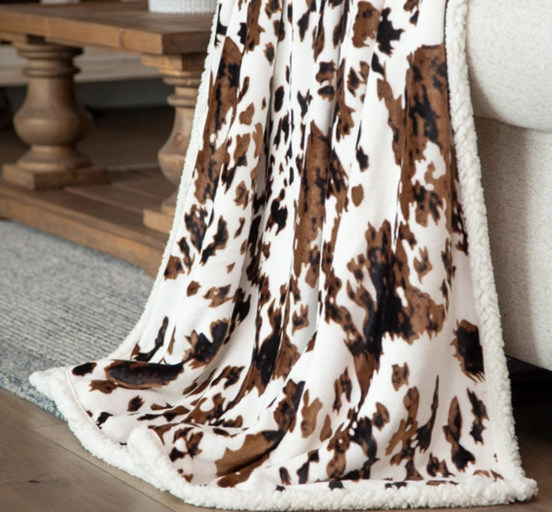 Tri-Color Cowhide Plush Throw Cedar Hill Country Market