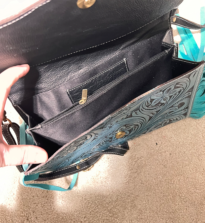 Turquoise Western Style Hand Tooled with Fringe and Adjustable Removable Strap Cedar Hill Country Market