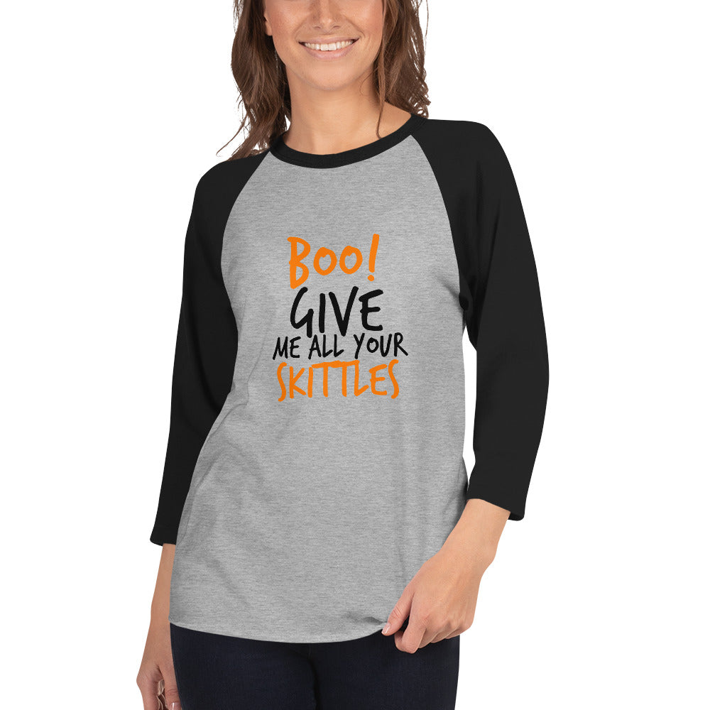 Boo! Give me ALL your Skittles 3/4 sleeve raglan shirt CedarHill Country Market