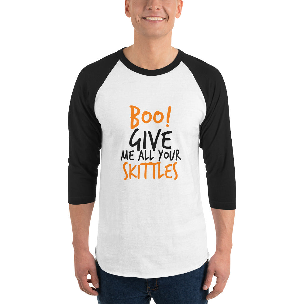 Boo! Give me ALL your Skittles 3/4 sleeve raglan shirt CedarHill Country Market
