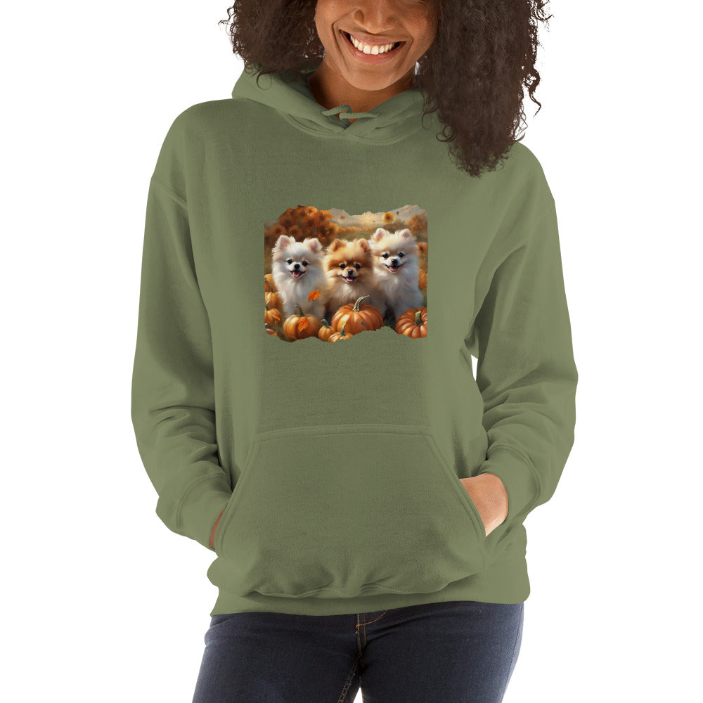 Pomeranian Puppies Pumpkin Patch and Dragonflies Unisex Hoodie CedarHill Country Market