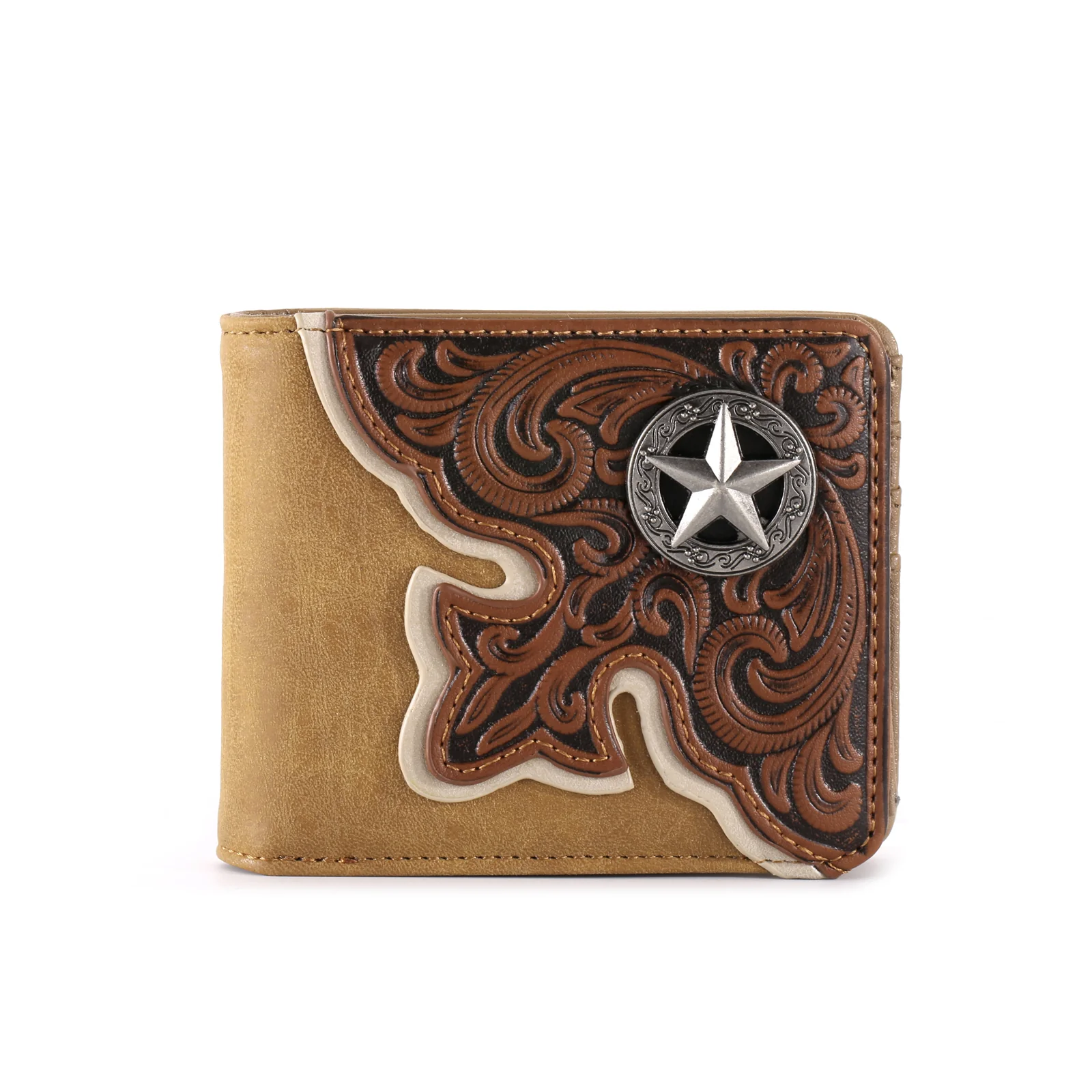 Embossed Vintage Floral Lone-Star Men's Bifold PU Leather Wallet Cedar Hill Country Market