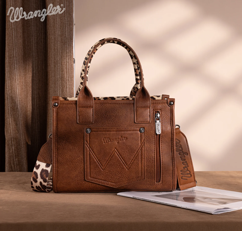 Wrangler Leopard Print Concealed Carry Tote/Crossbody - Brown Cedar Hill Country Market