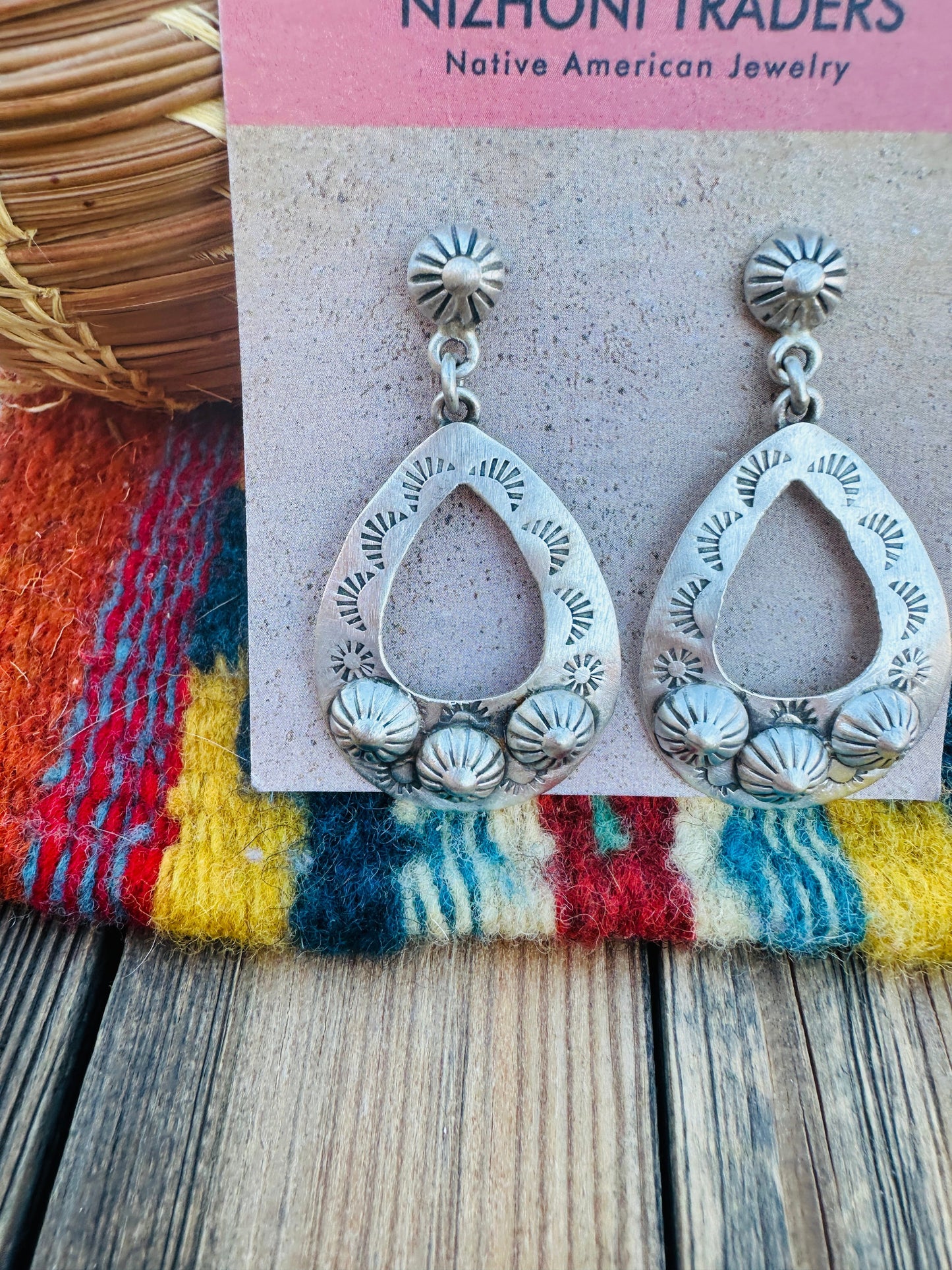 Handcrafted Sterling Silver Concho Dangle Earrings Nizhoni Traders LLC