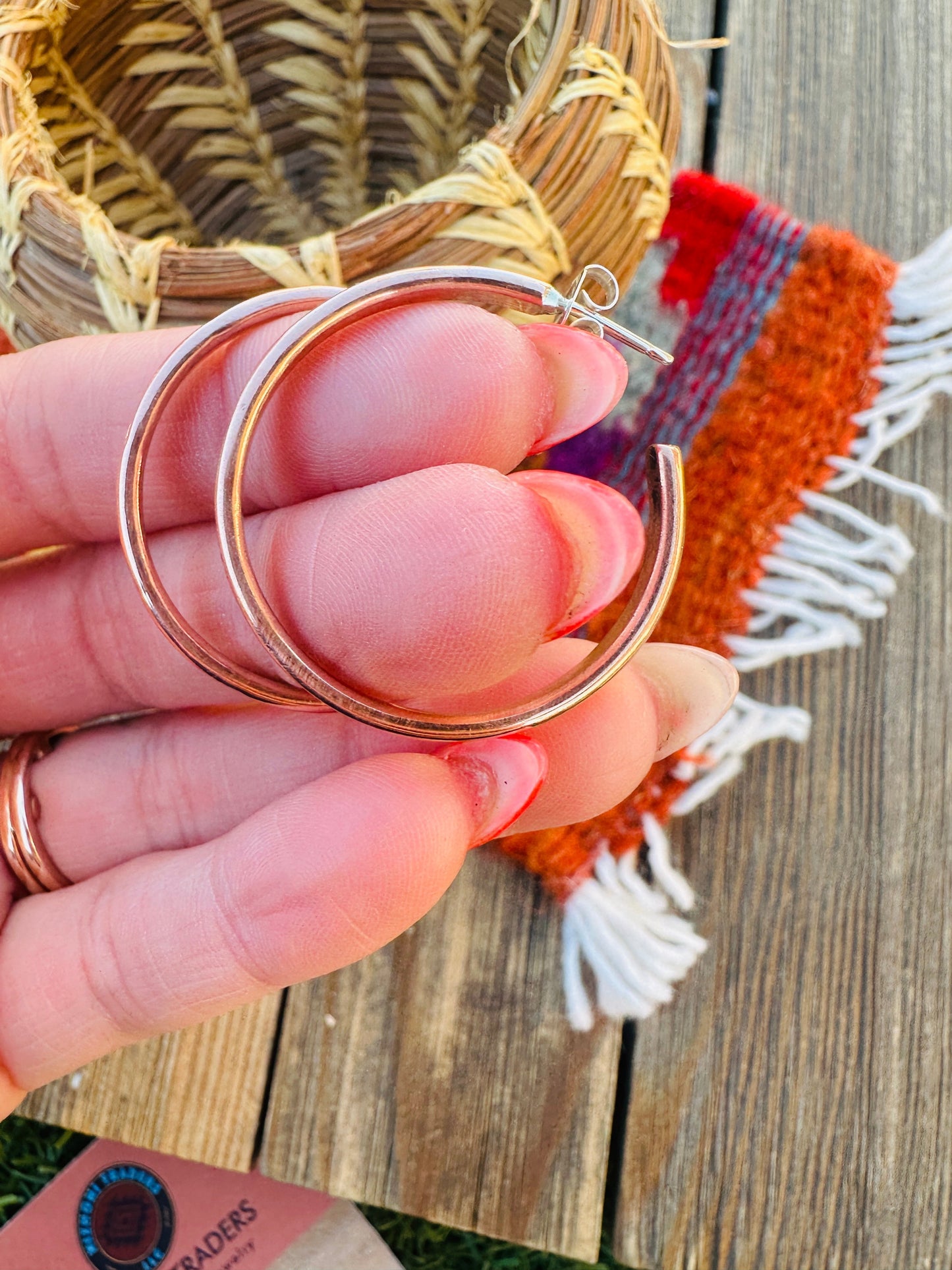 Hand Stamped Copper Hoop Earrings Nizhoni Traders LLC