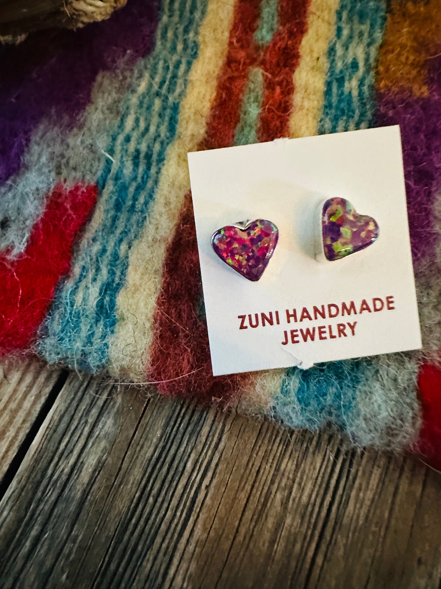 Handcrafted Sterling Silver & Purple Opal Stud Heart Earrings Nizhoni Traders LLC
