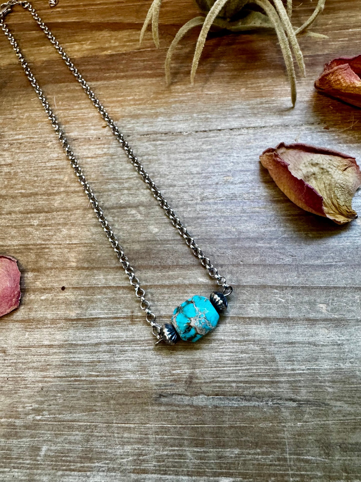 16 inch long necklace with saucer Sterling Silver Pearls and turquoise Variscite The Bijoux FAB Jewelry