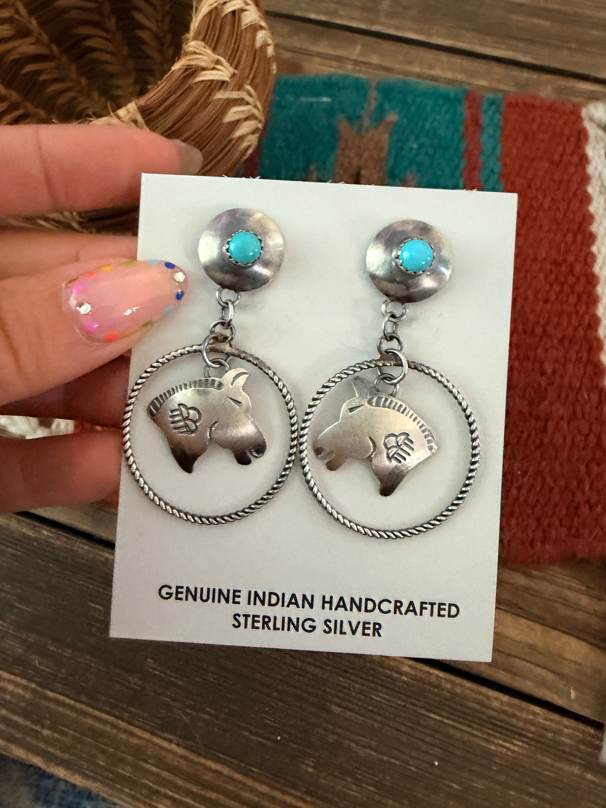 Handcrafted Sterling Silver & Turquoise Horse Dangle Earrings by Tim Yazzie Nizhoni Traders LLC