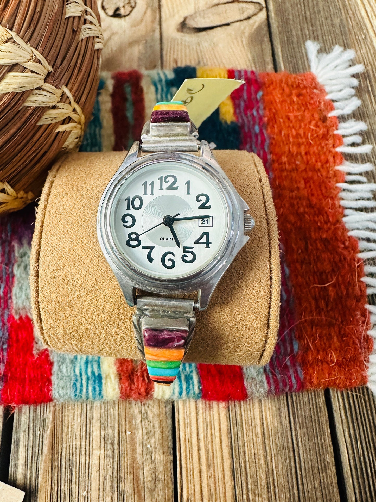 Handcrafted Old Pawn Multi Stone & Sterling Silver Inlay Watch Nizhoni Traders LLC