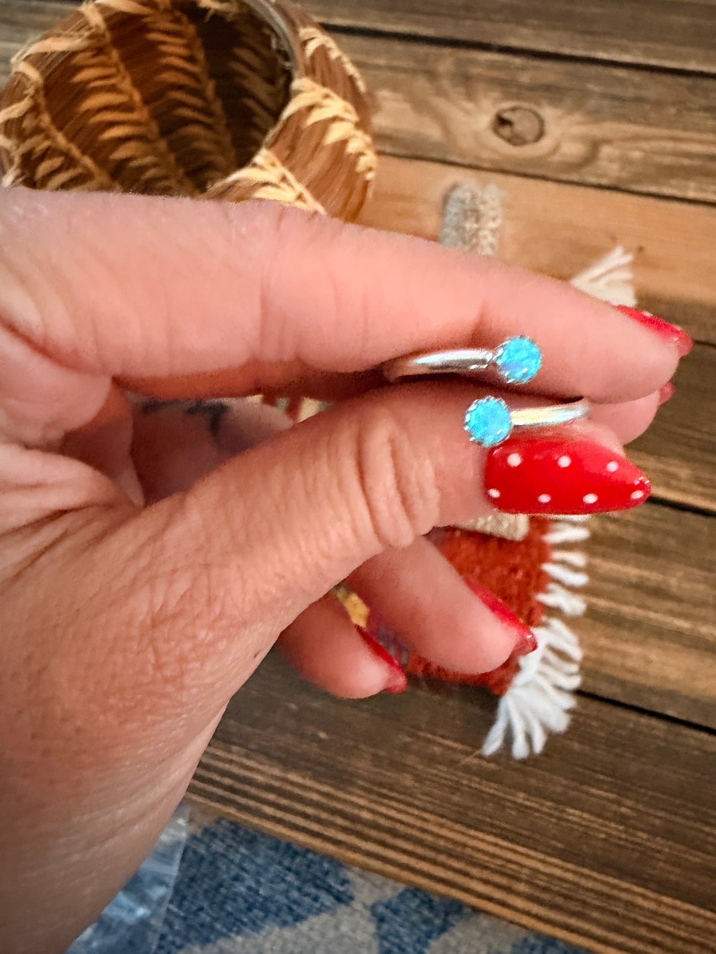 Handcrafted Light Blue Opal & Sterling Silver Adjustable Ring Nizhoni Traders LLC