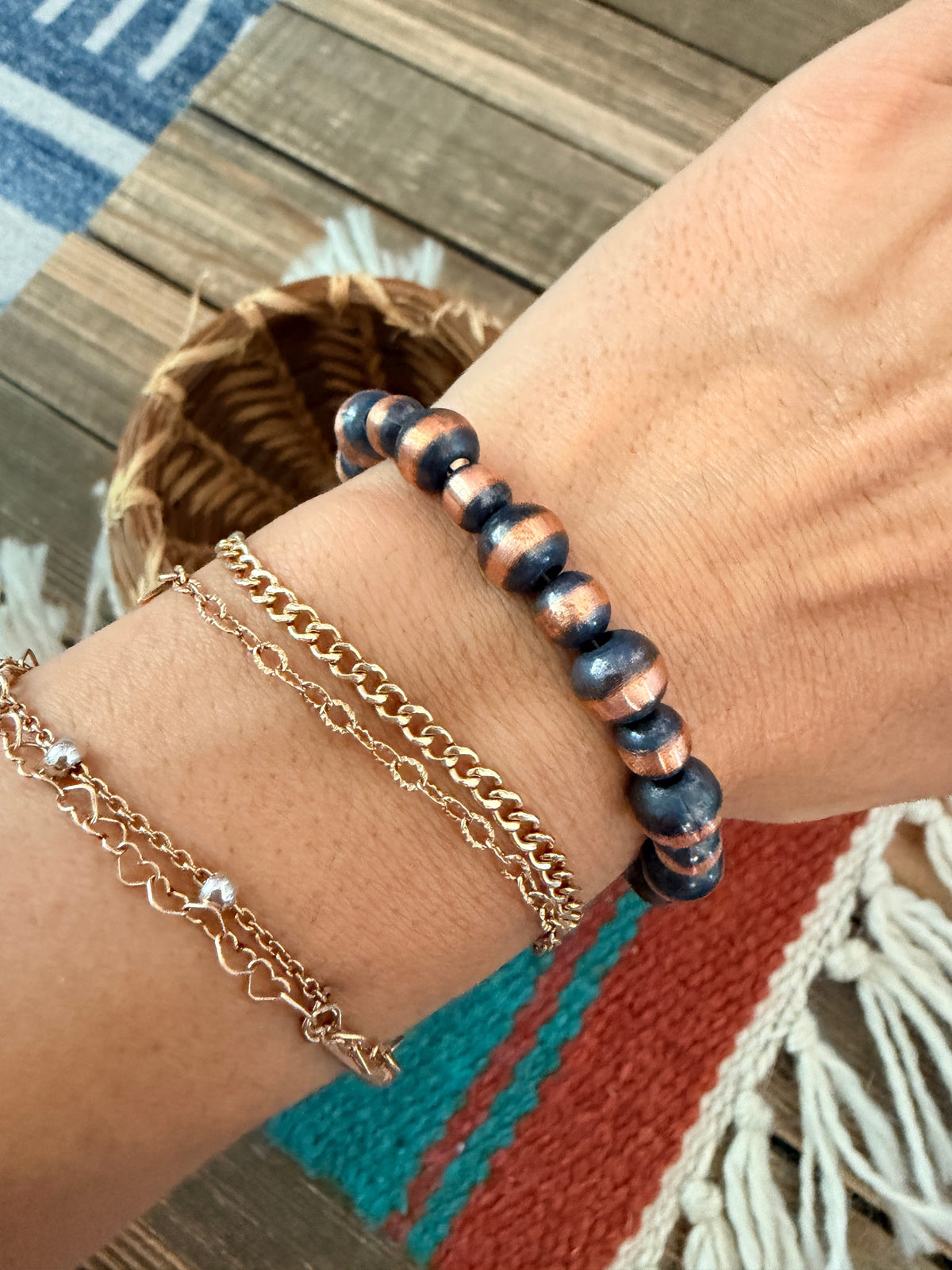 Handcrafted Copper Beaded Bracelet 7” Nizhoni Traders LLC