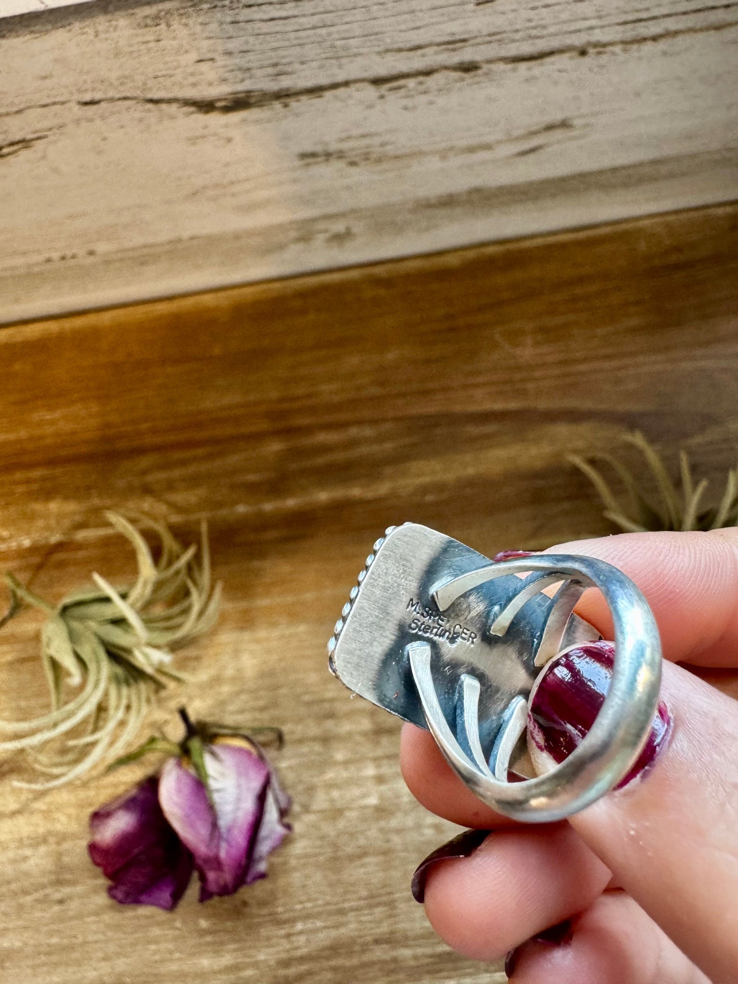 Purple Dahlia Ring – Sterling Silver – Native Made by M. Spencer – Size 8 The Bijoux FAB Jewelry