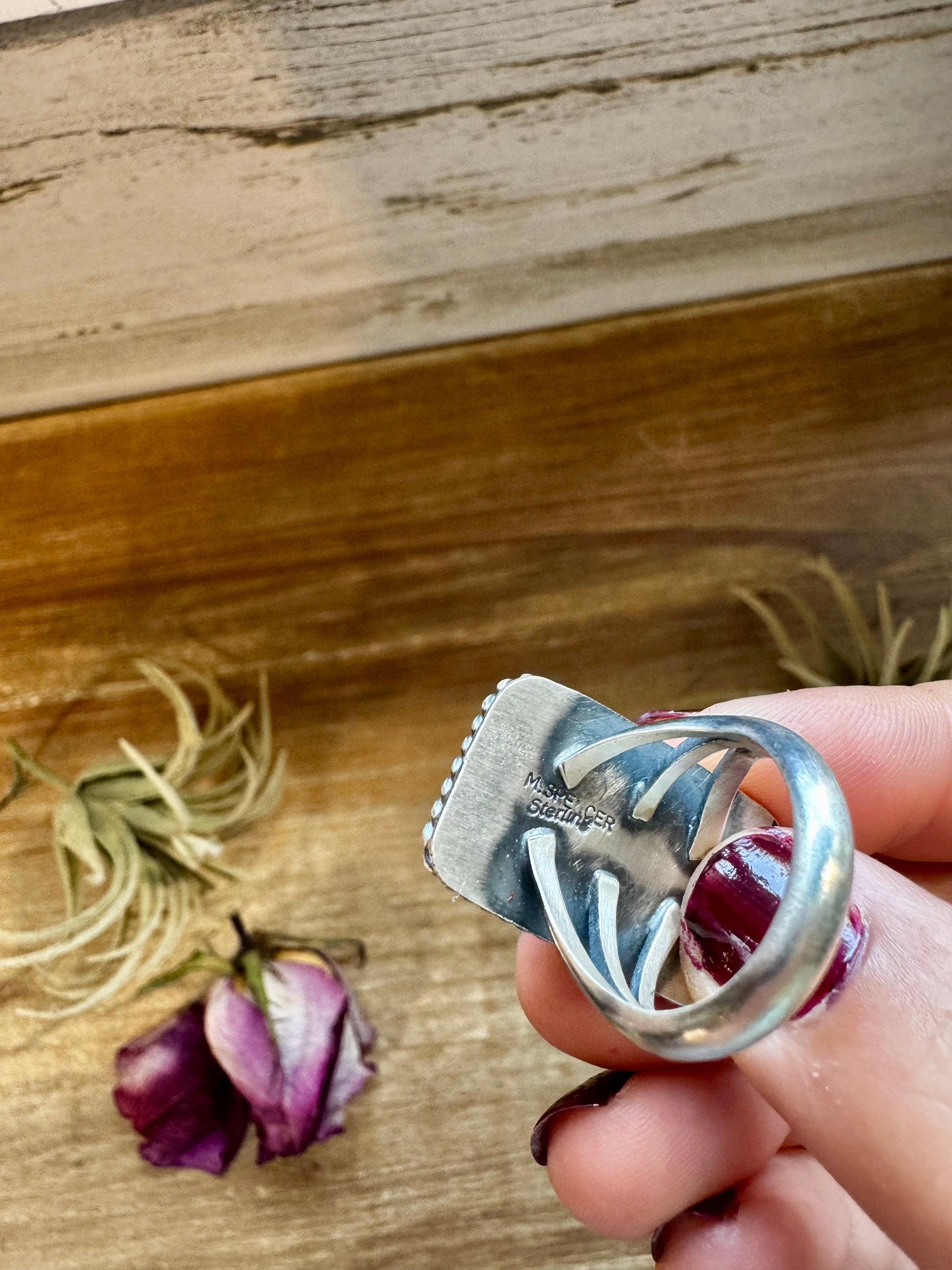 Purple Dahlia Ring – Sterling Silver – Native Made by M. Spencer – Size 8 The Bijoux FAB Jewelry