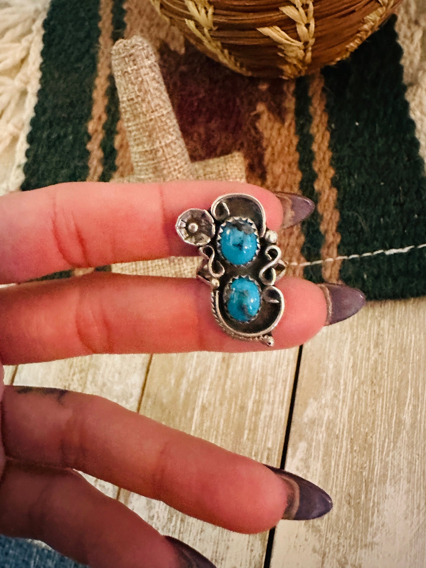 Old Pawn Handcrafted Turquoise & Sterling Silver Ring Size 5.5 Nizhoni Traders LLC