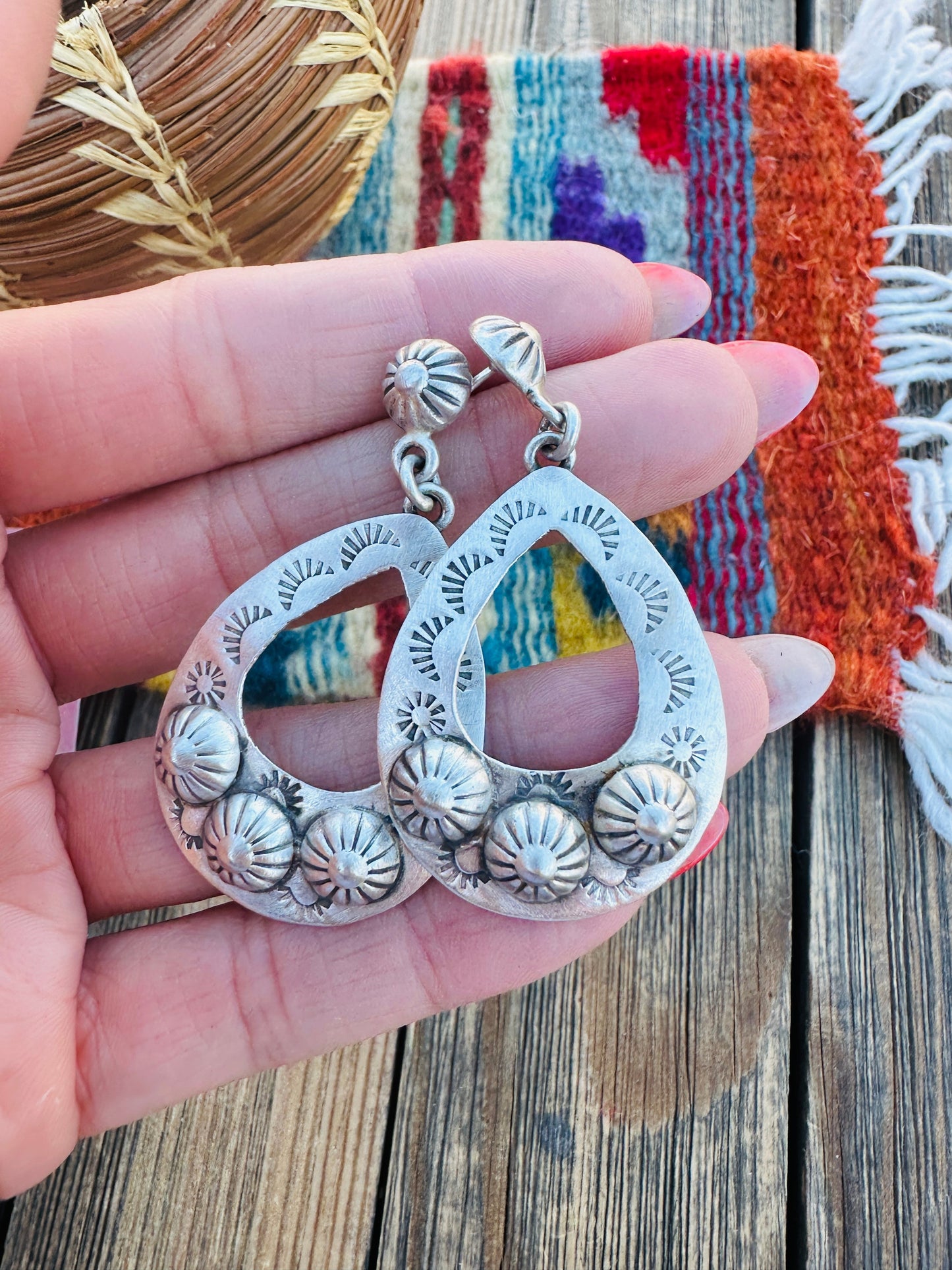 Handcrafted Sterling Silver Concho Dangle Earrings Nizhoni Traders LLC