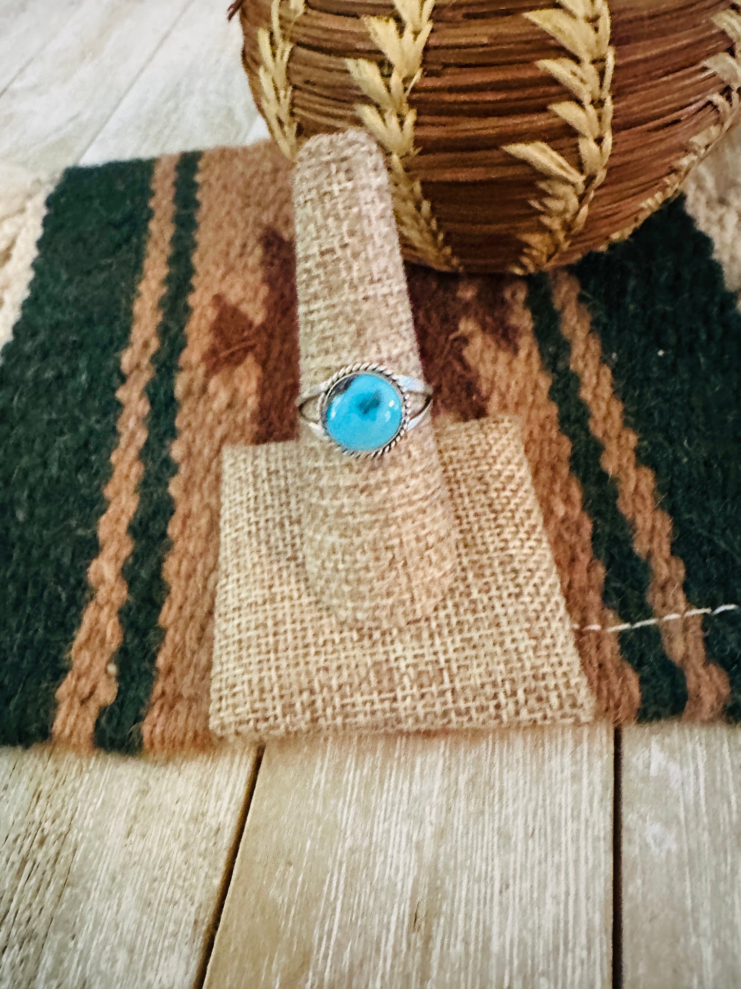 Old Pawn Handcrafted Turquoise & Sterling Silver Ring Size 8 Nizhoni Traders LLC