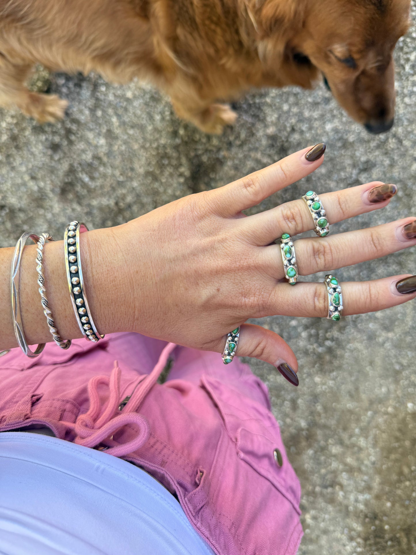 Handmade Sterling Silver Sonoran Mountain Turquoise Adjustable Rings with Signed Nizhoni Nizhoni Traders LLC
