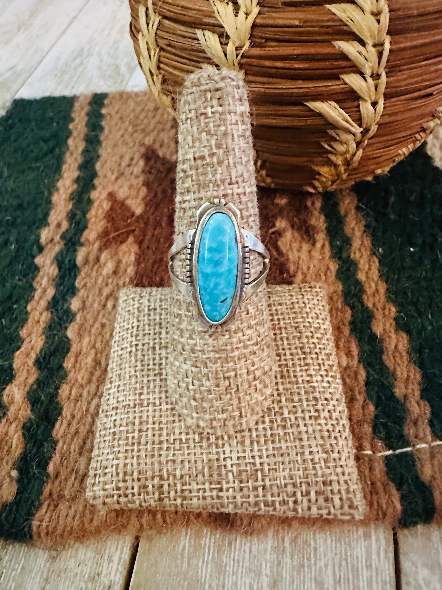 Old Pawn Handcrafted Turquoise & Sterling Silver Ring Size 8 Nizhoni Traders LLC