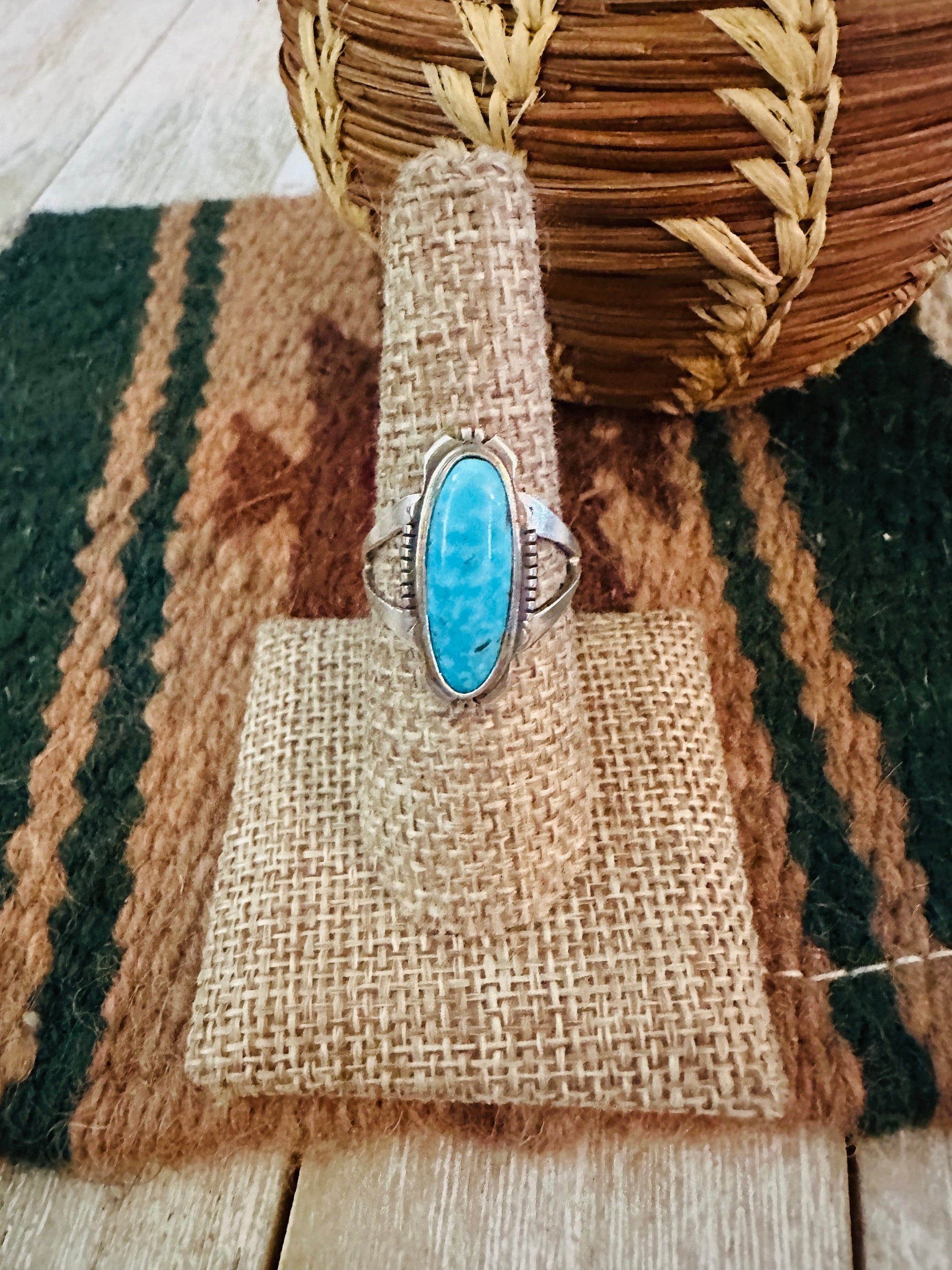 Old Pawn Handcrafted Turquoise & Sterling Silver Ring Size 8 Nizhoni Traders LLC