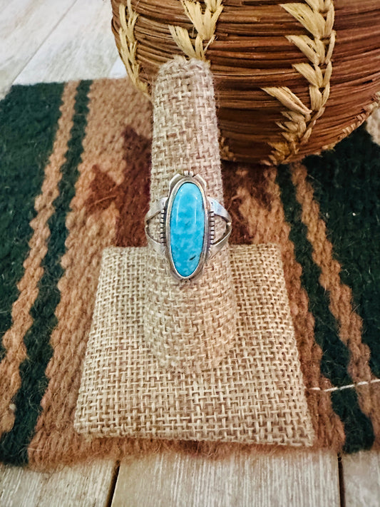 Old Pawn Handcrafted Turquoise & Sterling Silver Ring Size 8 Nizhoni Traders LLC