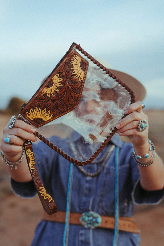 The Sunflower Fields Clear Bag, a Haute Southern Hyde by Beth Marie Exclusive Handbag Haute Southern Hyde