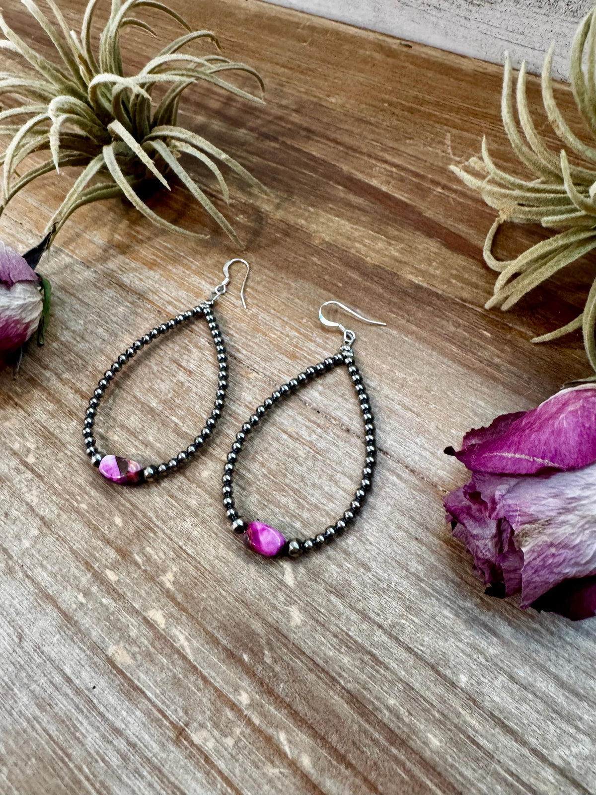 Dyed Pink Turquoise & Sterling Silver Pearl Teardrop Earrings – 3" The Bijoux FAB Jewelry
