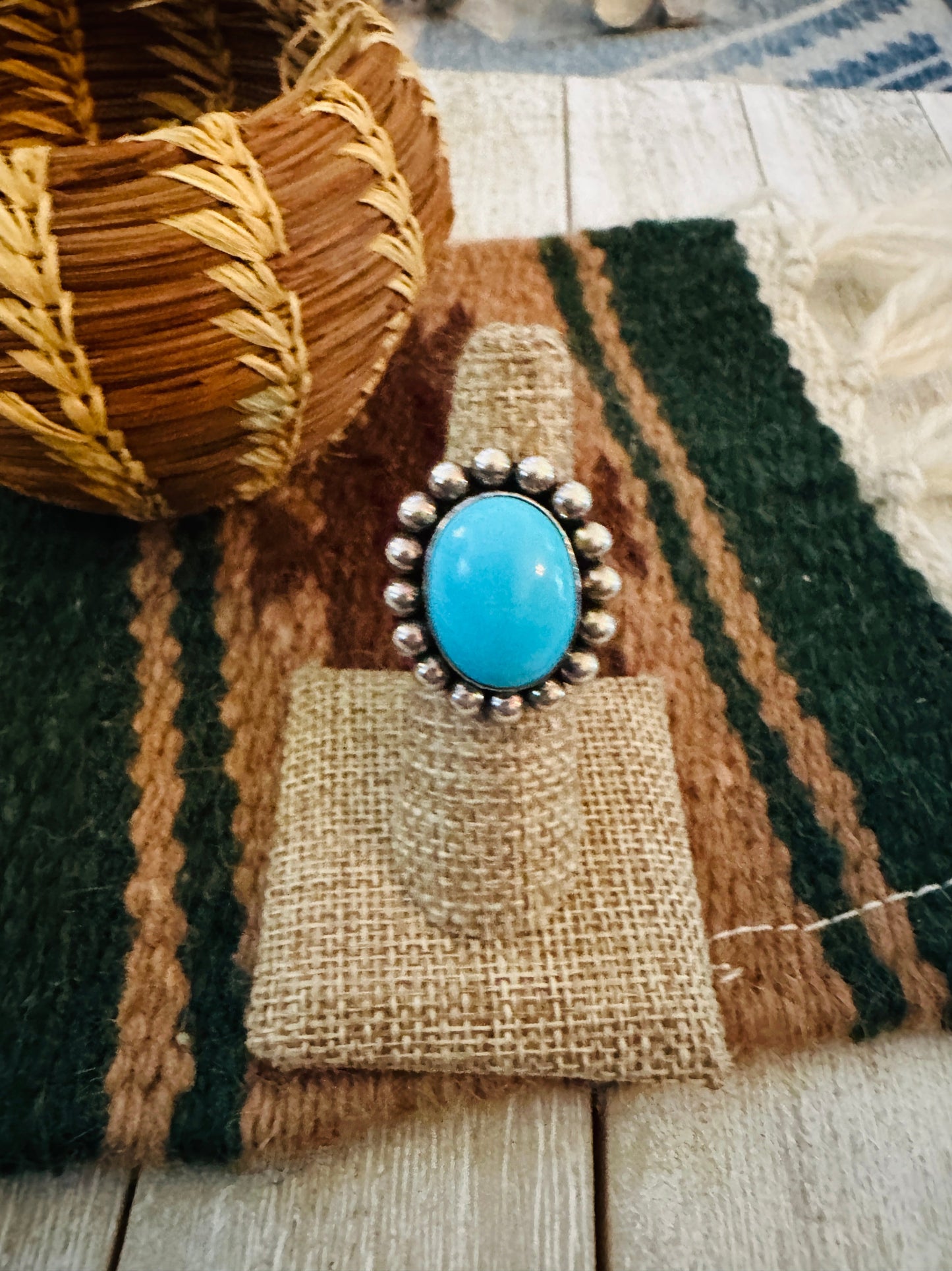 Old Pawn Handcrafted Turquoise & Sterling Silver Ring Size 6.75 Nizhoni Traders LLC